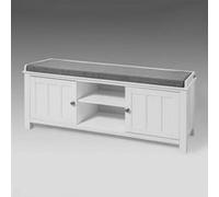 SoBuy® FSR35-W Banc de Rangement Commode à Bottes Chaussures - avec 2 Compartiments Ouverts, 2 Portes et Coussin rembourré Blanc