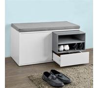 SoBuy® FSR37-W Banc de Rangement à Chaussures avec Coussin rembourré, tiroir et étagères - L80xH46xP35cm Blanc