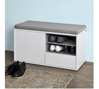 SoBuy FSR37-W Banc de rangement à chaussures avec coussin rembourré, tiroir et étagères - L80xH46xP35cm