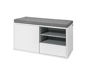 SoBuy® FSR37-W Banc de Rangement à Chaussures avec Coussin rembourré, tiroir et étagères - L80xH46xP35cm