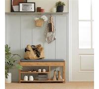 SoBuy FSR47-N Banc à Chaussures avec Assise Rembourée et Tiroirs, Banquette Rangement Chaussure avec Tiroirs Latéraux en Bambou L90xP30xH45cm