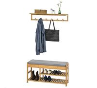 SoBuy® FSR47-N+FHK06-N Ensemble de Meuble d’entreé Étagère à Chaussures avec Coussin d'assise rembourrée et Porte-Serviette Porte-Manteau
