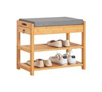 Sobuy® Fsr49-N Banc De Rangement Étagère À Chaussures Avec Tiroir Latéral Siège Pour Chausser En Bambou L55xp30xh46cm Ecru