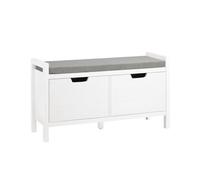 SoBuy FSR63-W Banc de Rangement Meuble Bas Entrée avec Coussin Rembourré et 2 Portes, Meuble d'Entrée Commode à Chaussure Banquette Confortable