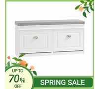 SoBuy FSR64 Banc de commode de siège de camion à benne basculante avec coussin de siège banc à chaussures avec 2 rabats BHT environ. : 104x52x24cm Ivoire