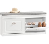 SoBuy FSR64-W Boite à chaussures basculante Armoire à chaussures Commode de siège Banc avec assise Banc à chaussures avec 2 abattants Blanc LHT environ : 104x52x24cm