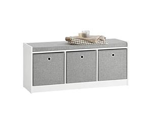 SoBuy® FSR65-DG Banc de Rangement avec Coussin Rembourré et 3 Paniers Meuble Bas Entrée Commode à Chaussure Banquette Confortable