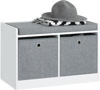 SoBuy FSR65-K-DG Banc de Rangement Coffre à Jouets avec 2 Paniers et Coussin Rembourré Meuble d'Entrée Commode à Chaussures Blanc/Gris Lxlxh 68x32x45cm