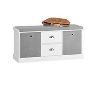 Sobuy® Fsr66-Hg Banc De Rangement Avec Coussin Rembourré, 2 Tiroirs Et 2 Paniers Meuble Bas Entrée Commode À Chaussure Banquette Confortable Gris