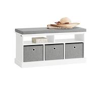 SoBuy FSR67-HG Coffre à Chaussures avec 3 paniers Gris et étagère Banc d'assise Coffre à Jouets Blanc env. 96 x 50 x 35 cm
