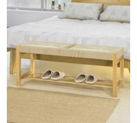 Sobuy® Fsr68-N Banc À Chaussures Design Banquette Meuble D'entrée - 2 Places Avec 1 Étage De Rangement - Siège En Corde Tressée - L110cmxp36cmxh46cm Incolore