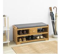 SoBuy® FSR75-N Étagère à Chaussures avec tiroir, Banquette Siège pour chausser, Meuble à Chaussures Banc de Rangement Chaussures en Bambou- L91xP34xH45cm