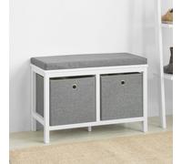 SoBuy FSR81-HG Banc de Rangement avec 2 Paniers et Coussin Rembourré Coffre à Jouets Commode à Chaussures Meuble d'Entrée Blanc/Gris Lxlxh 70x30x50cm