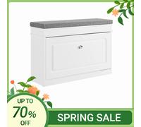 SoBuy Meuble à chaussures Banc d'entrée – Rangement abattant, coussin, 150 kg, blanc