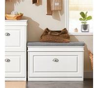 SoBuy FSR82-L-W Banc à Chaussures Meuble à Chaussures avec Assise Coussin Rembourré et Abattant Banc de Rangement à Chaussures 75x24x51 cm - Blanc Noir G