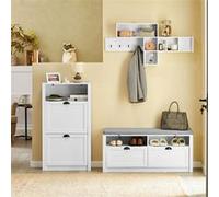 SoBuy FSR87-K-W Meuble à chaussures Armoire à Chaussures Commode à Chaussures 2 abattants Blanc G