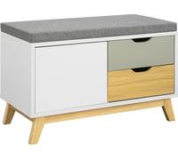 SoBuy FSR92-W Banc de rangement Entrée Sideboard Armoire à chaussures Banc confortable avec coussin rembourré, 2 tiroirs et 1 porte - 80 x 38 x 51 cm