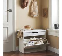 SoBuy FSR95-W Banc à chaussures avec coussin d'assise Banc à chaussures Étagère à chaussures Basculement de chaussures avec 1 abattant Commode d'assise LHT env. : 60x50x30cm