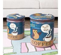 Sobuy Fss60 Lot De 2 Poufs Coffres De Rangement Repose-Pieds Assise Rembourrée En Métal ¿ Café Multicolore