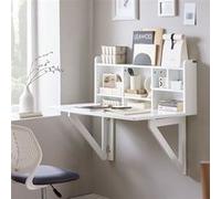 SoBuy FWT07-II-W Bureau Table Murale Rabattable avec Armoire Murale intégrée, Table Blanc