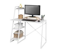 Sobuy® Fwt29-W Bureau Informatique Secrétaire Table Plan De Travail Avec 3 Étagères Cadre Métal -Blanc Blanc