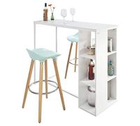 SoBuy® FWT39-W Table Haute de Bar Table de Bar Mange-Debout Cuisine avec 3 Étagères de Rangements - Blanc