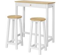 SoBuy FWT50-WN Set DE 1 Table + 2 Tabourets Table Mange-Debout Table Haute Cuisine Ensemble avec Repose-Pieds