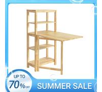 SoBuy FWT70-N table de salle à manger pliante avec étagère table à manger table pliante en bois de caoutchouc bureau table en bois Nature