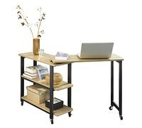 SoBuy FWT83-N Table d'appoint Rotative, Bout de Canapé à roulettes, Table Console Mobile avec 2 étagères de Rangement et 6 roulettes, Design Industriel - 133 x 30 x 69 cm