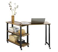 SoBuy FWT83-PF Table d'appoint Rotative, Bout de Canapé à roulettes, Table Console Mobile avec 2 étagères de Rangement et 6 roulettes, Design Industriel - 133 x 30 x 69 cm