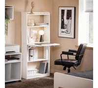 SoBuy FWT92-H-W Bureau d'Ordinateur, Bureau Pliant, Table d'Ordinateur Rabattable, Table Informatique avec Etagères de Rangement Blanc G