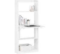 SoBuy FWT92-H-W Bureau pliable Table d'ordinateur avec étagères Table pliante Table de travail pour bureau à domicile Table murale LHT environ 64x145x58cm Blanc
