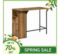 SoBuy Table de bar FWT98-PF plateau extensible, étagères et armoire, marron