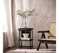 SoBuy HFBT03-SCH Table d'appoint Design, Table Basse Carrée, Bout de Canapé, Table de Chevet avec Compartiment Ouvert, Cadre en Bambou Noir G