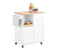 SoBuy Îlot Central Cuisine avec Plan de Travail - Desserte de Cuisine à roulettes avec Tiroirs, Meuble Cuisine Compact et Rangement Gain de Place, Blanc 72x40x84 cm FKW123-WN