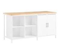 SoBuy îlot central de cuisine avec plan de travail en bois, desserte, placard 2 portes, 4 cubes, blanc