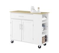 SoBuy Îlot Central de Cuisine Mobile - Desserte à roulettes de Cuisine - Meuble de Cuisine avec Plan de Travail et Tiroir pour Salle à Manger ou Cuisine Extérieure, Blanc 99x40x85 cm FKW133-WN