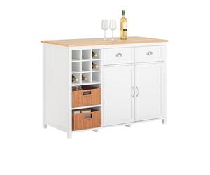 SoBuy îlot Central de Cuisine, Placard de Cuisine, Buffet de Rangement avec Porte-Bouteille pour 9 Bouteilles, 2 Tiroirs, 2 Portes et 2 Paniers en Rotin - 120x56x90 cm, KNL05-W