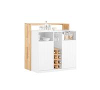 SoBuy Îlot de Cuisine, Meuble de Rangement Multifonction, Buffet avec Porte-Bouteilles, Meuble de Cuisine, Armoire Bar pour Salon, Buffet Salon, Blanc et Naturel 105 x 60 x 105cm KNL07-WN