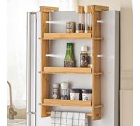 SoBuy KCR03-N Étagère suspendue design pour réfrigérateur Étagère à épices avec 3 étagères réglables Étagère de cuisine en bambou naturel LHT env : 42x73x10cm