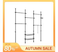 SoBuy KLS04-II Support télescopique pour robes Robuste pour robes Bar Armoire à robes ouverte réglable avec rangement pour chariot de couchage Gris clair