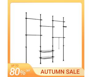 SoBuy KLS04-II Support télescopique pour robes Robuste pour robes Bar Armoire à robes ouverte réglable avec rangement pour chariot de couchage Gris clair