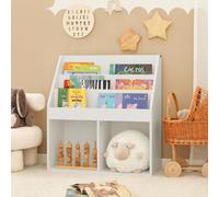 SoBuy KMB01-W Bibliothèque pour enfants Porte-journaux Étagère de rangement avec 3 étagères et 2 compartiments ouverts, LHT env. : 73x80x30cm