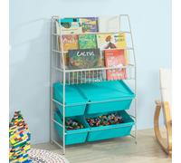 Sobuy® Kmb07-B 2 En 1 : Bibliothèque + Coffre De Rangement Coffre À Jouets Étagère À Livres Pour Enfants Porte-Revues Étagère De Rangement Jouets Bleu