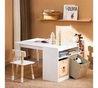 SoBuy Ensemble Table Enfant KMB113-W avec 2 Chaises, 1 Compartiment et 2 Boîtes de Rangement Blanc