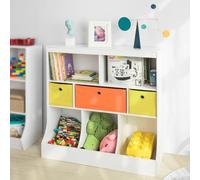 SoBuy KMB26-W Bibliothèque pour enfants Étagère pour enfants avec 5 étagères et 3 boîtes en tissu Étagère à jouets Étagère de rangement pour enfants Organisateur de jouets blanc