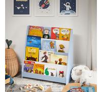 SoBuy KMB32-B Bibliothèque pour enfants Porte-revues avec 4 étagères Étagère de rangement pour enfants Étagère à suspendre Bleu clair LHT env. 80x88x30cm