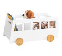 SoBuy KMB41-W Coffre à roulettes, Organisateur pour Jouets et Livres à 2 Compartiments avec Roues pour Chambre d'enfant, Blanc