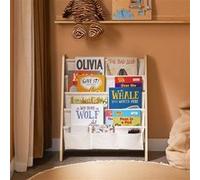 SoBuy KMB50-N Bibliothèque Enfant Étagère à Livres pour Enfants Étagère de Rangement pour Chambre d’Enfant Porte-revues avec 4 Compartiments Ouverts et 3 Poches, 63 x 28 x 76 cm