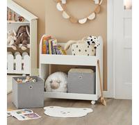 SoBuy KMB53-W Étagère pour enfants avec 2 boîtes en tissu Étagère à livres avec roulettes Étagère de rangement pour enfants Présentoir à livres Organisateur de jouets Chambre d'enfant LHT env. : 70x78